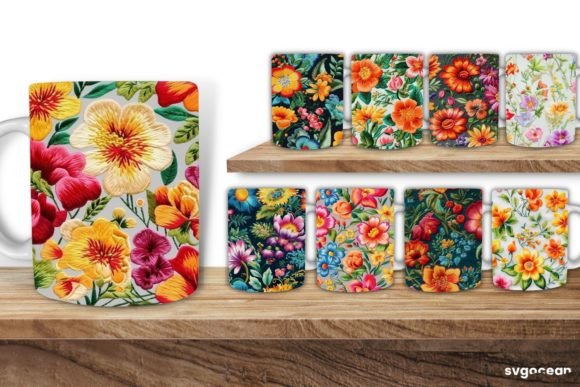 Embroidery Flowers Mug Sublimation